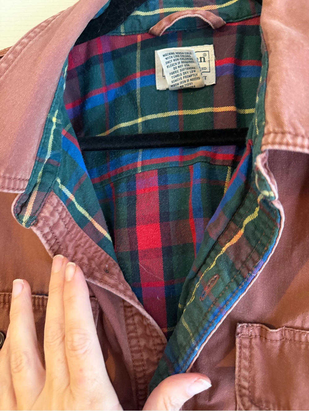 L.L. Bean Rust Button-Front Hurricane Shirt with Flannel Plaid Lining - Picture 9 of 11